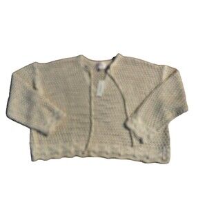 Audrey Parks + Francesca's Boho Open Knit Crochet Sweater – Beige, Size L